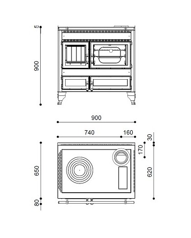 CUISINIERE LEGENDE 90 NOIR MAT PIED FONTE - EVACUATION ARRIERE.